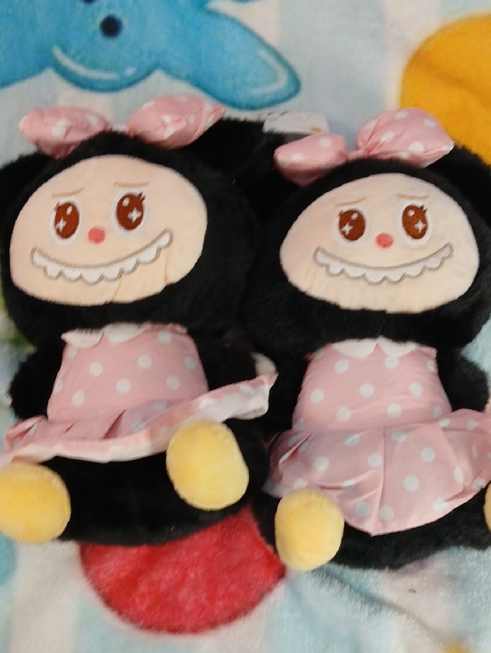 Plush Kids Toy Pair - Pink Polka Dot Dresses